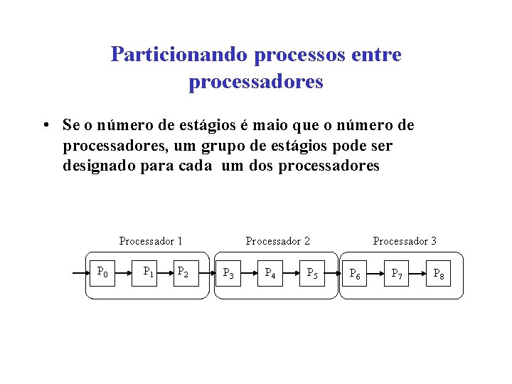 Particionando processos entre processadores • Se o número de estágios é maio que o