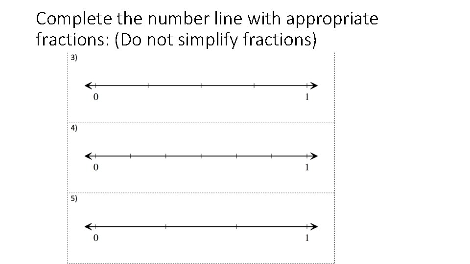 Complete the number line with appropriate fractions: (Do not simplify fractions) 