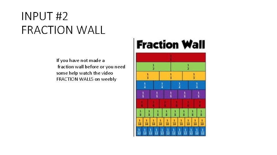 INPUT #2 FRACTION WALL If you have not made a fraction wall before or