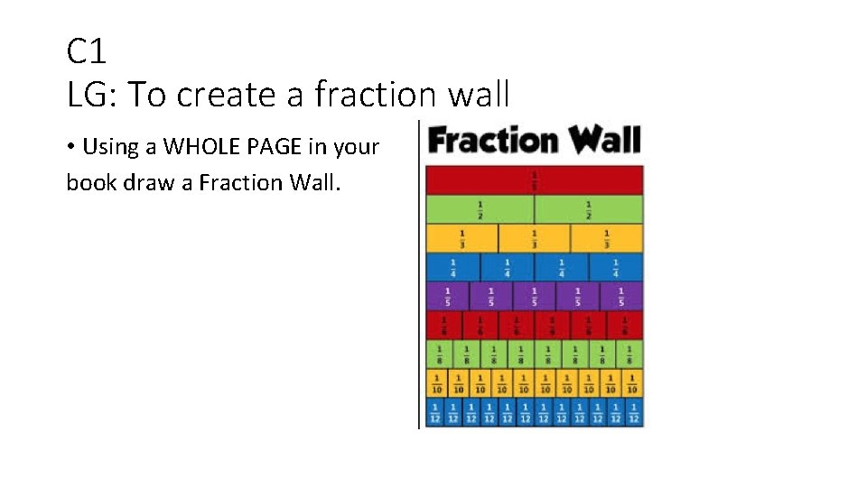 C 1 LG: To create a fraction wall • Using a WHOLE PAGE in