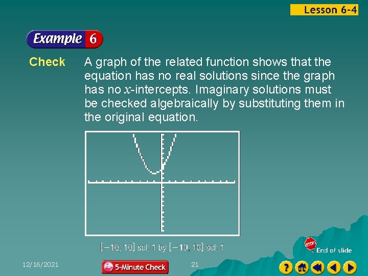 Check 12/16/2021 A graph of the related function shows that the equation has no