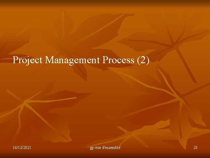 Project Management Process (2) 16/12/2021 gp-vue d'ensemble 28 