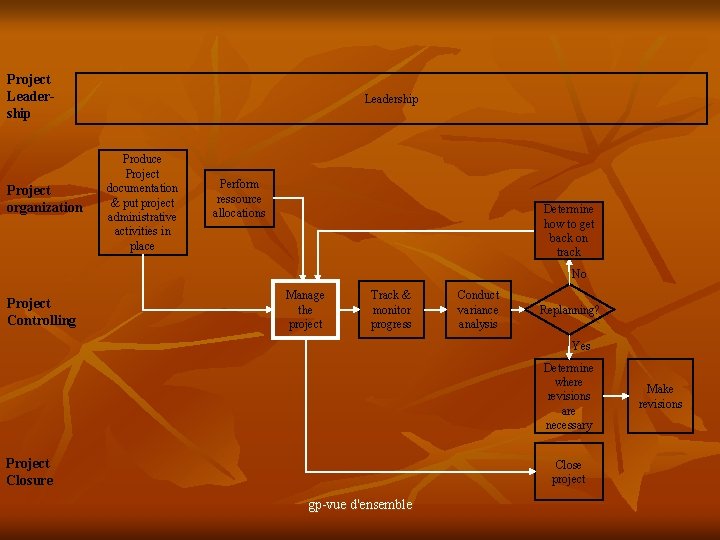 Project Leadership Project organization Leadership Produce Project documentation & put project administrative activities in