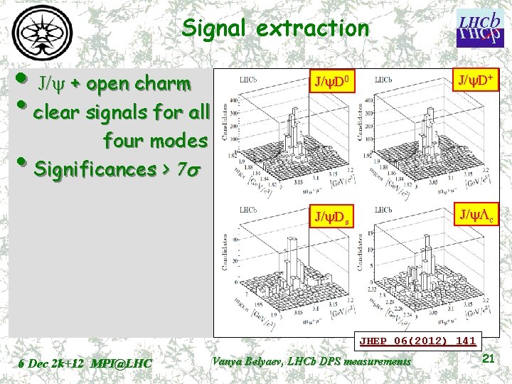 Signal extraction • J/y + open charm • clear signals for all four modes