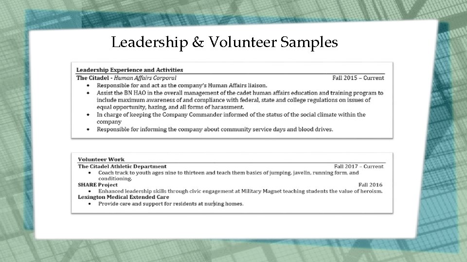 Leadership & Volunteer Samples 