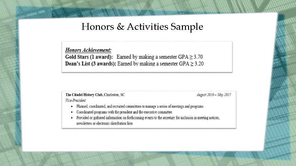 Honors & Activities Sample 