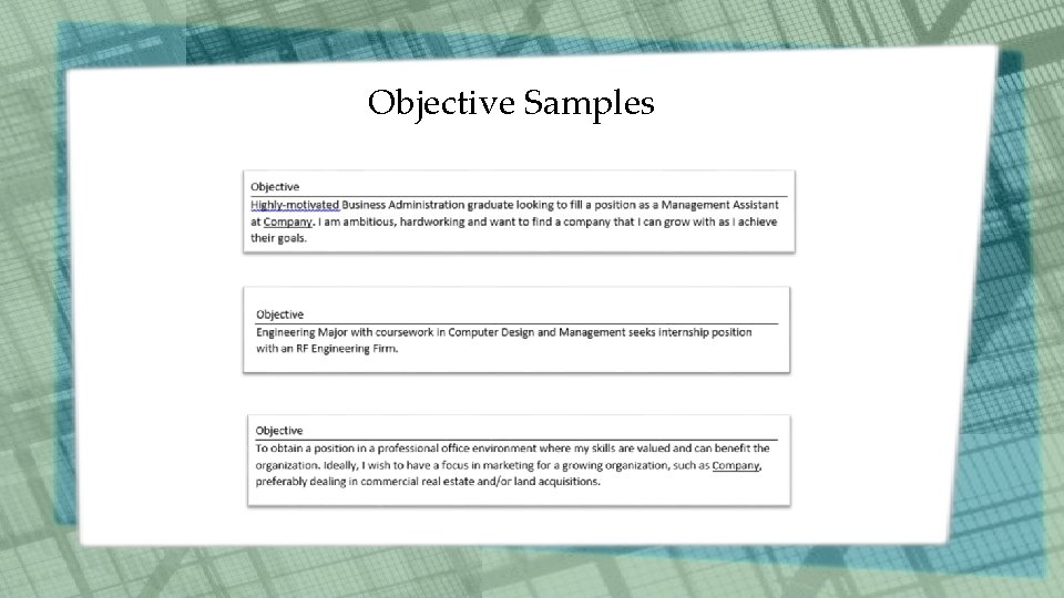 Objective Samples 