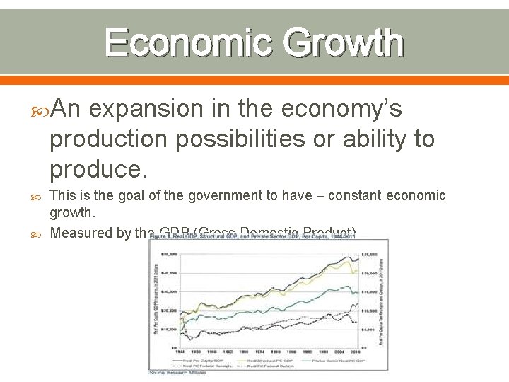 Economic Growth An expansion in the economy’s production possibilities or ability to produce. This