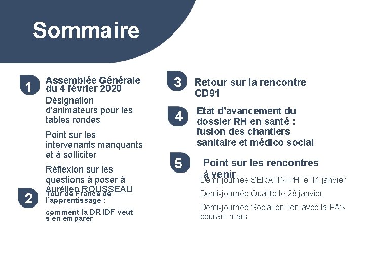 Sommaire 1 Assemblée Générale du 4 février 2020 3 Désignation d’animateurs pour les tables