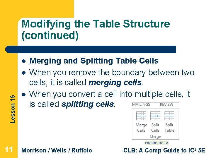 Modifying the Table Structure (continued) l Lesson 15 l 11 l Merging and Splitting