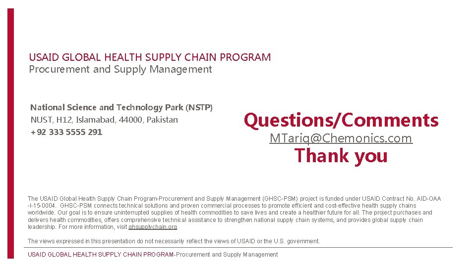 USAID GLOBAL HEALTH SUPPLY CHAIN PROGRAM Procurement and
