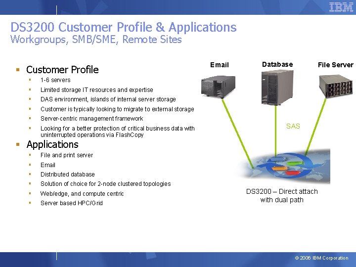 DS 3200 Customer Profile & Applications Workgroups, SMB/SME, Remote Sites § Customer Profile §