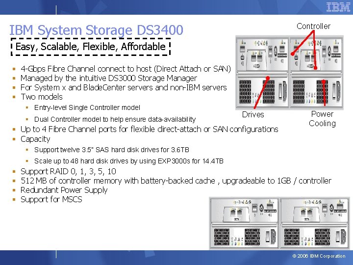 IBM System Storage DS 3400 Controller Easy, Scalable, Flexible, Affordable § § 4 -Gbps