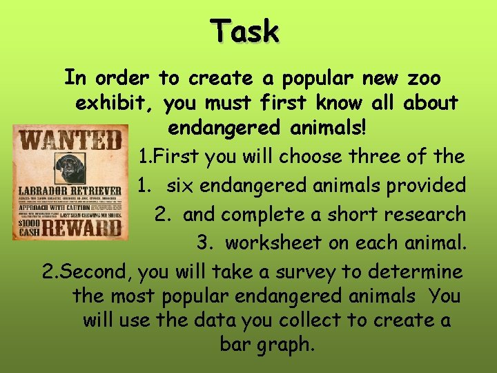 Task In order to create a popular new zoo exhibit, you must first know