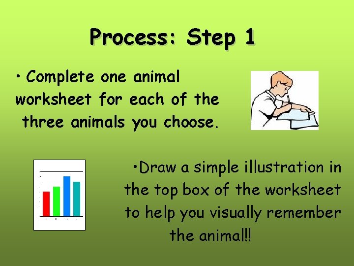 Process: Step 1 • Complete one animal worksheet for each of the three animals
