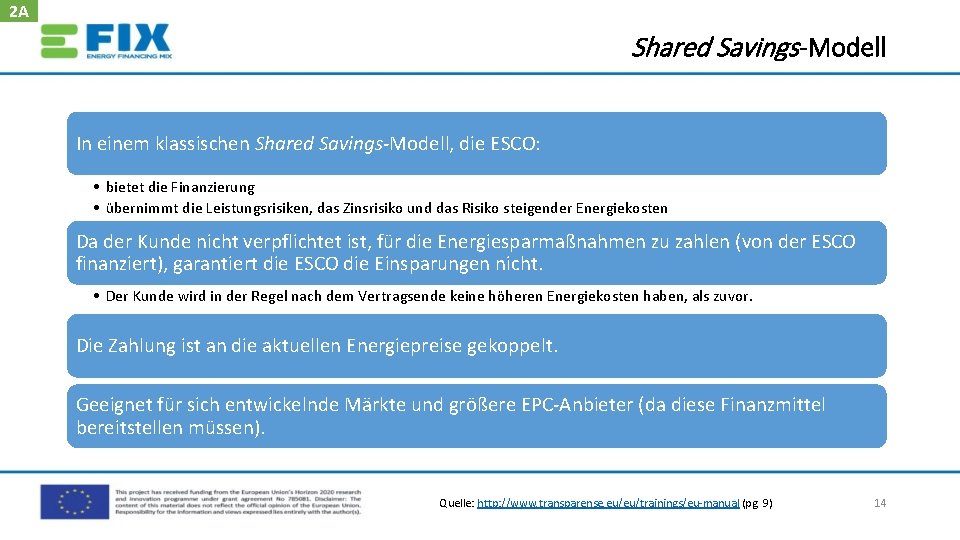 2 A Shared Savings-Modell In einem klassischen Shared Savings‐Modell, die ESCO: • bietet die