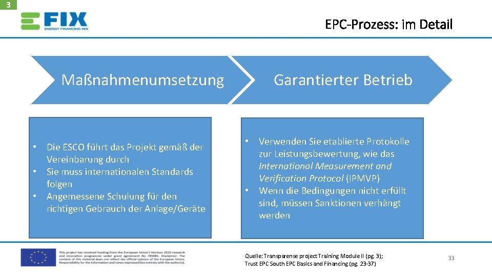 3 EPC-Prozess: im Detail Maßnahmenumsetzung • Die ESCO führt das Projekt gemäß der Vereinbarung