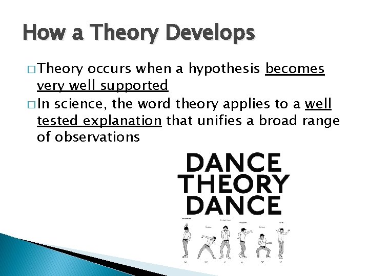 How a Theory Develops � Theory occurs when a hypothesis becomes very well supported