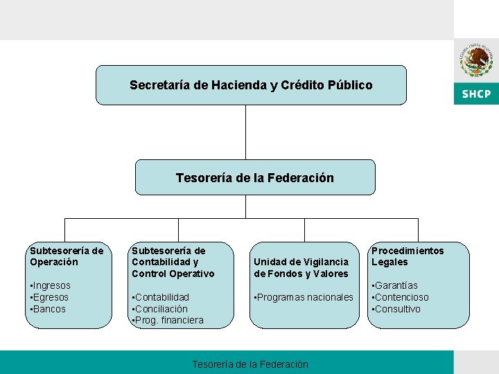 Secretaría de Hacienda y Crédito Público Tesorería de la Federación Subtesorería de Operación •