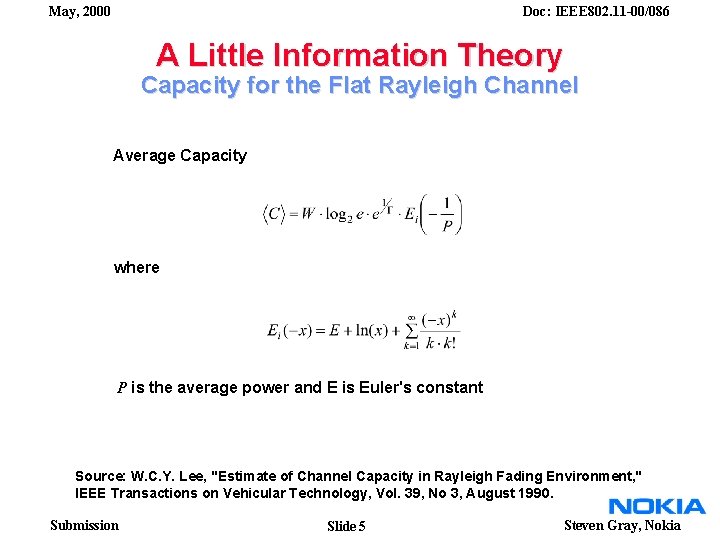 May, 2000 Doc: IEEE 802. 11 -00/086 A Little Information Theory Capacity for the