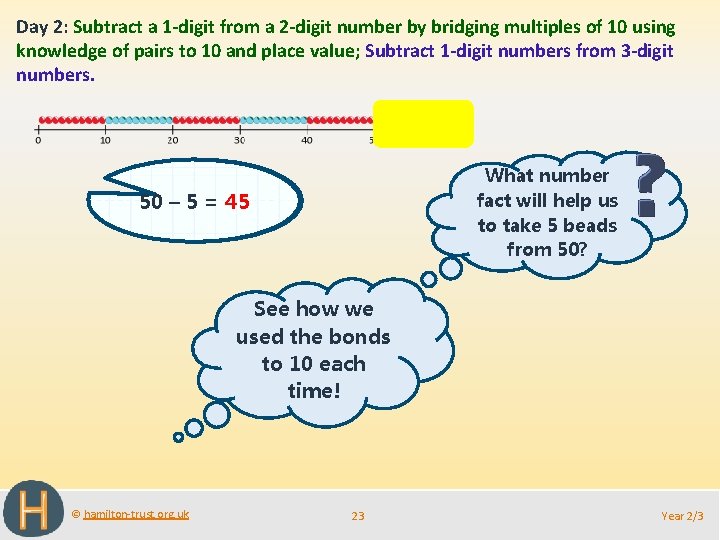 Day 2: Subtract a 1 -digit from a 2 -digit number by bridging multiples