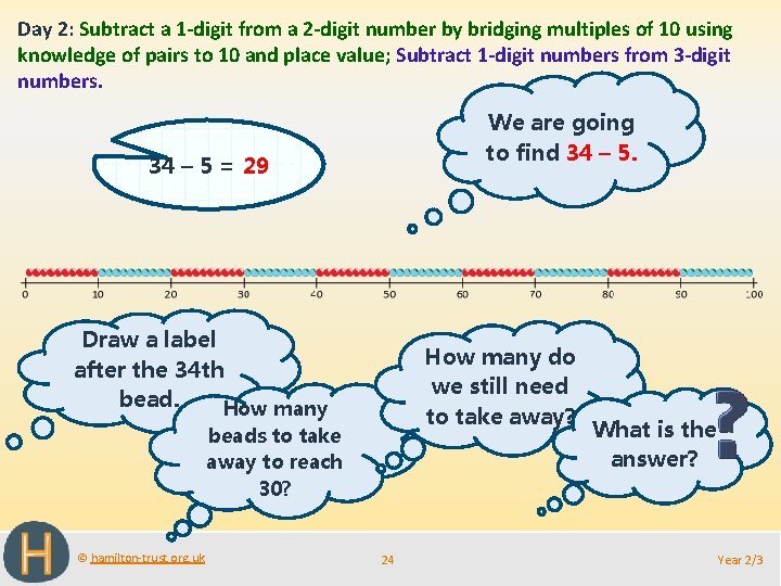 Day 2: Subtract a 1 -digit from a 2 -digit number by bridging multiples