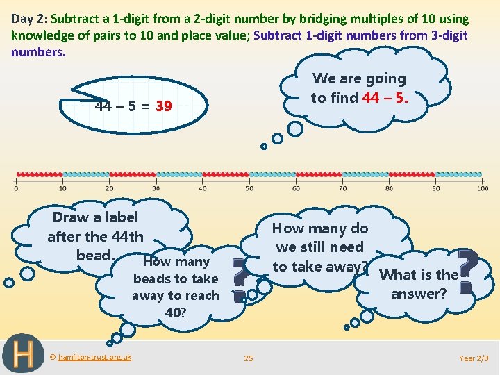 Day 2: Subtract a 1 -digit from a 2 -digit number by bridging multiples