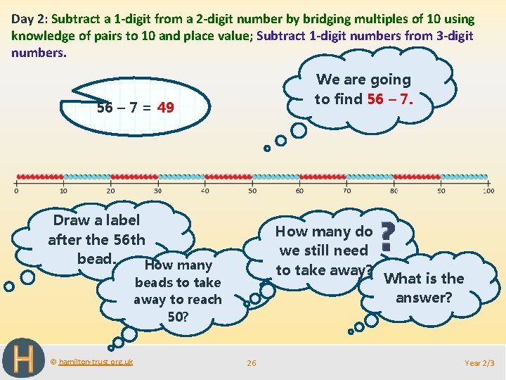 Day 2: Subtract a 1 -digit from a 2 -digit number by bridging multiples