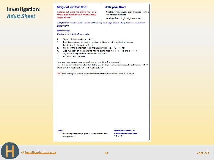 Investigation: Adult Sheet © hamilton-trust. org. uk 34 Year 2/3 