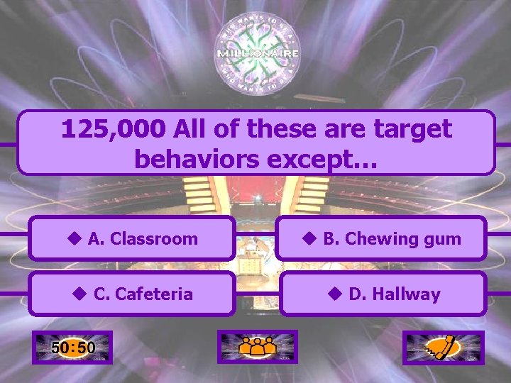 125, 000 All of these are target behaviors except… u A. Classroom u B.