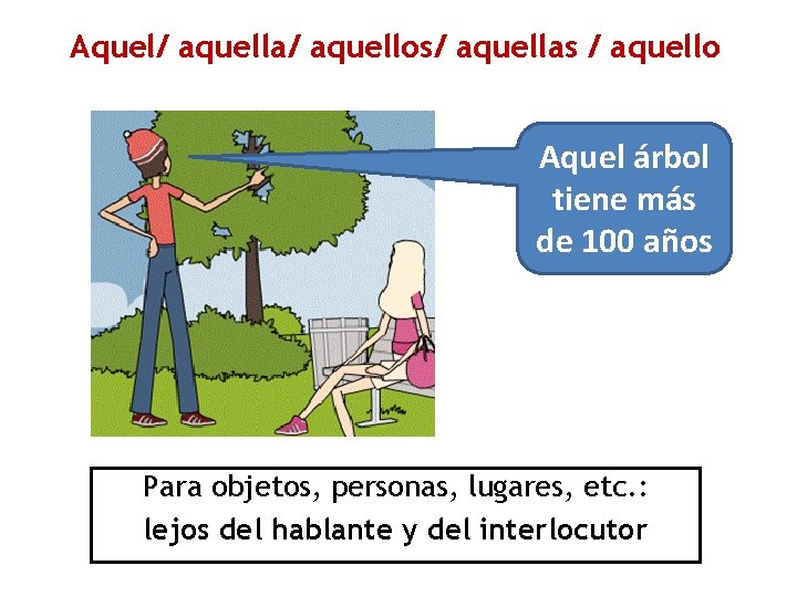 Aquel/ aquella/ aquellos/ aquellas / aquello Aquel árbol tiene más de 100 años Para Aquel/ aquella/ aquellos/ aquellas / aquello Aquel árbol tiene más de 100 años Para