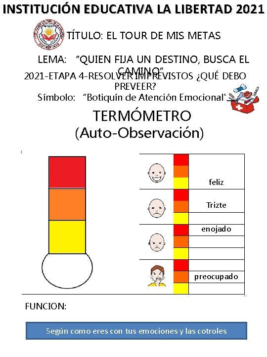 INSTITUCIÓN EDUCATIVA LA LIBERTAD 2021 TÍTULO: EL TOUR DE MIS METAS LEMA: “QUIEN FIJA