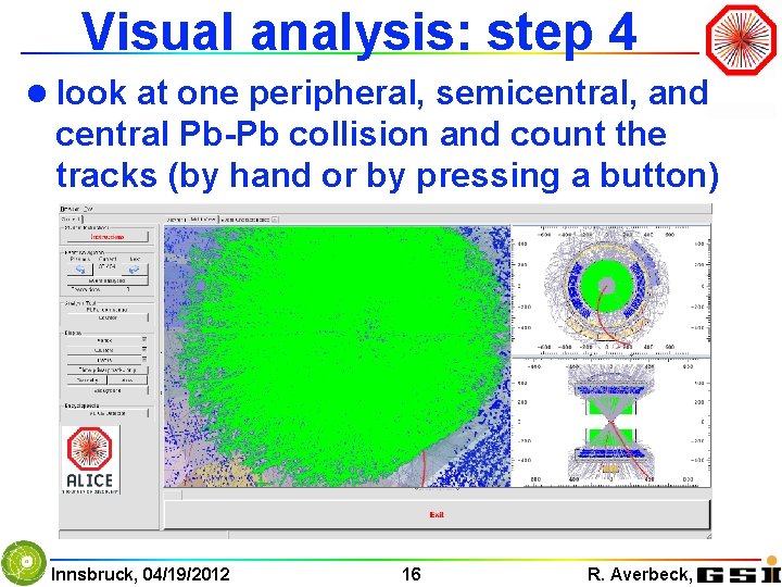 Visual analysis: step 4 l look at one peripheral, semicentral, and central Pb-Pb collision