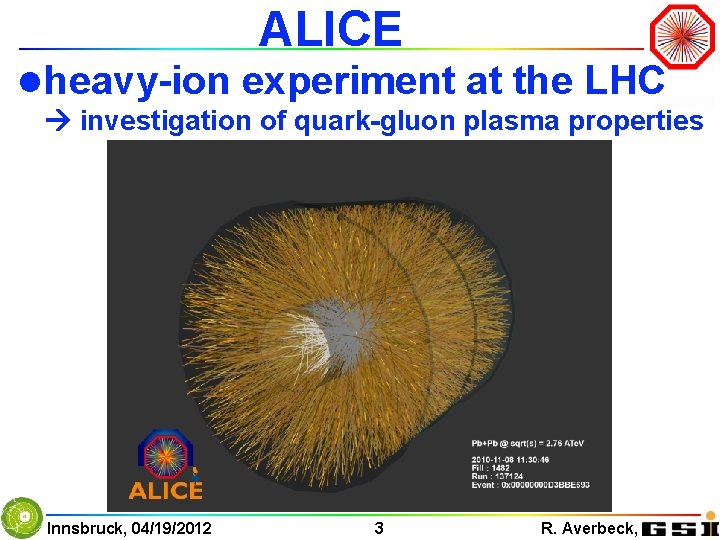 ALICE l heavy-ion experiment at the LHC investigation of quark-gluon plasma properties Innsbruck, 04/19/2012