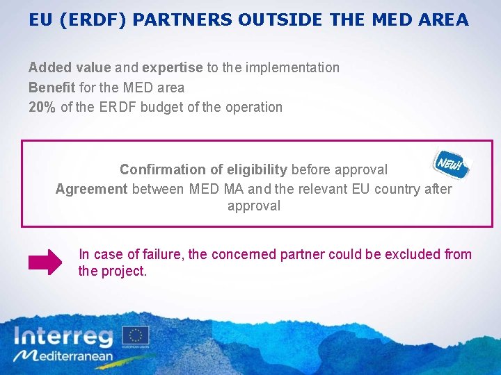 EU (ERDF) PARTNERS OUTSIDE THE MED AREA Added value and expertise to the implementation