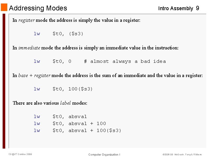 Addressing Modes Intro Assembly 9 In register mode the address is simply the value