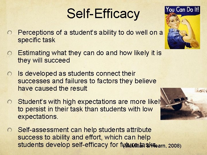 Self-Efficacy Perceptions of a student’s ability to do well on a specific task Estimating
