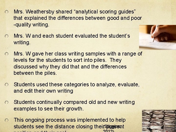 Mrs. Weathersby shared “analytical scoring guides” that explained the differences between good and poor