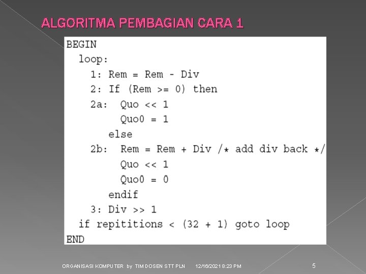 ALGORITMA PEMBAGIAN CARA 1 ORGANISASI KOMPUTER by TIM DOSEN STT PLN 12/16/2021 8: 23