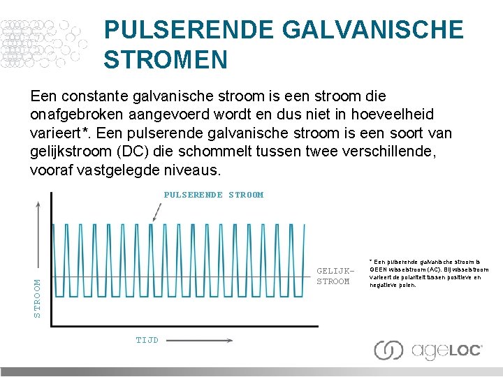 PULSERENDE GALVANISCHE STROMEN Een constante galvanische stroom is een stroom die onafgebroken aangevoerd wordt