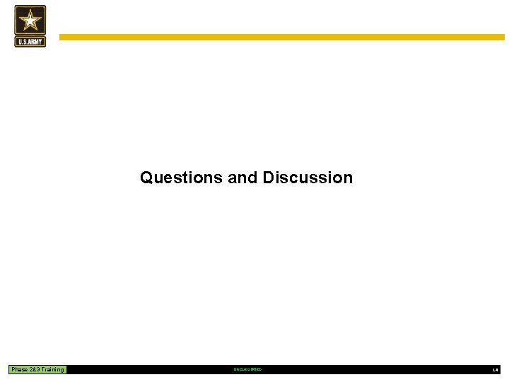 Questions and Discussion Phase 2&3 Training UNCLASSIFIED 14 