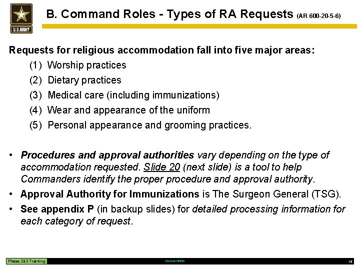 B. Command Roles - Types of RA Requests (AR 600 -20 -5 -6) Requests