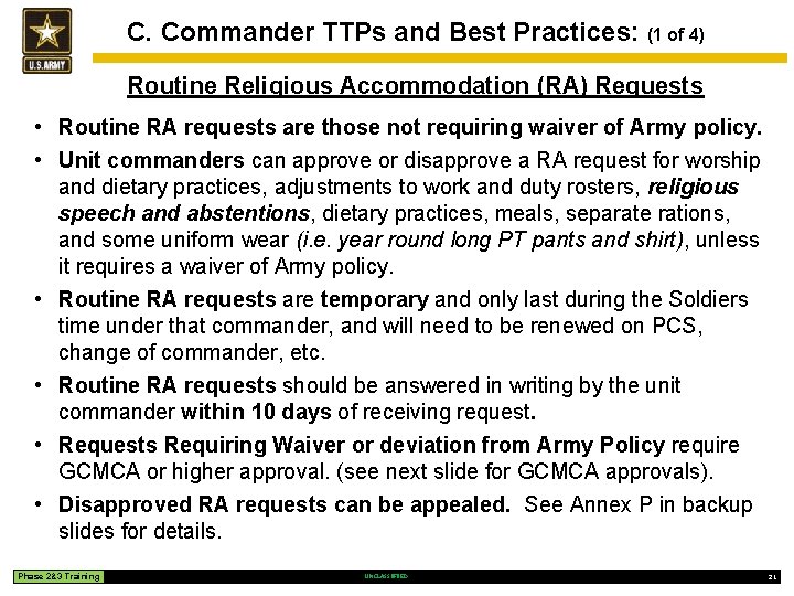 C. Commander TTPs and Best Practices: (1 of 4) Routine Religious Accommodation (RA) Requests