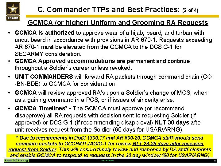 C. Commander TTPs and Best Practices: (2 of 4) GCMCA (or higher) Uniform and