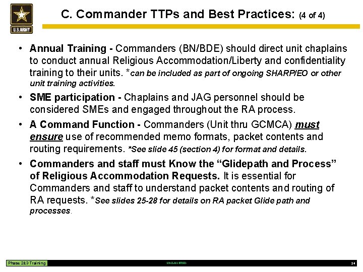 C. Commander TTPs and Best Practices: (4 of 4) • Annual Training - Commanders