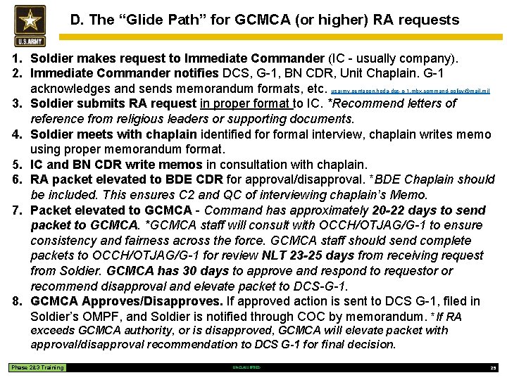 D. The “Glide Path” for GCMCA (or higher) RA requests 1. Soldier makes request