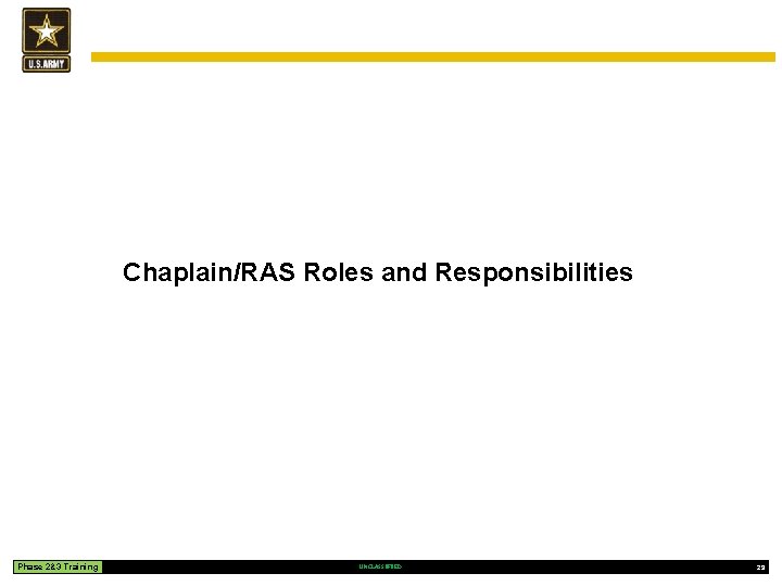 Chaplain/RAS Roles and Responsibilities Phase 2&3 Training UNCLASSIFIED 29 