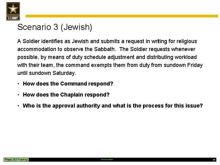 Scenario 3 (Jewish) A Soldier identifies as Jewish and submits a request in writing