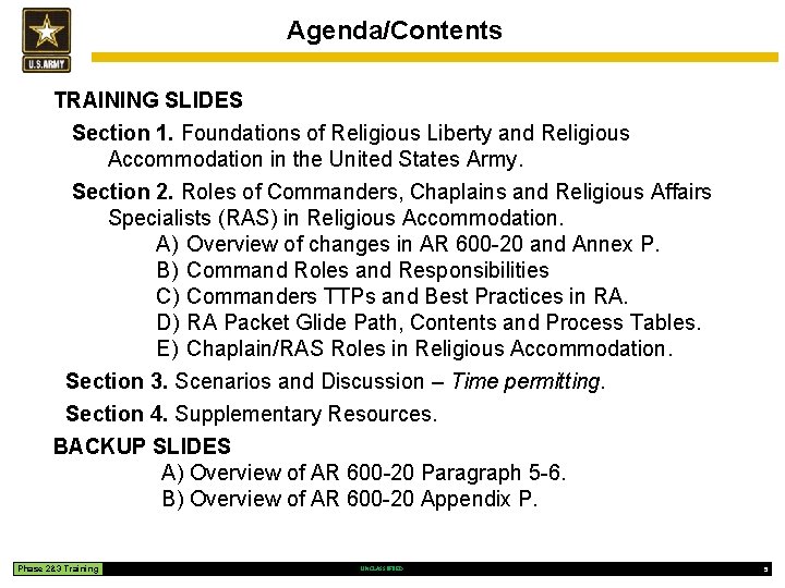 Agenda/Contents TRAINING SLIDES Section 1. Foundations of Religious Liberty and Religious Accommodation in the