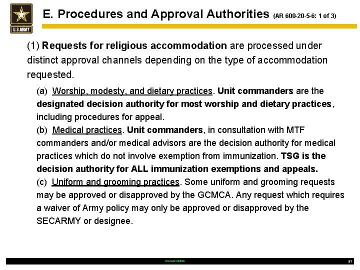 E. Procedures and Approval Authorities (AR 600 -20 -5 -6: 1 of 3) (1)